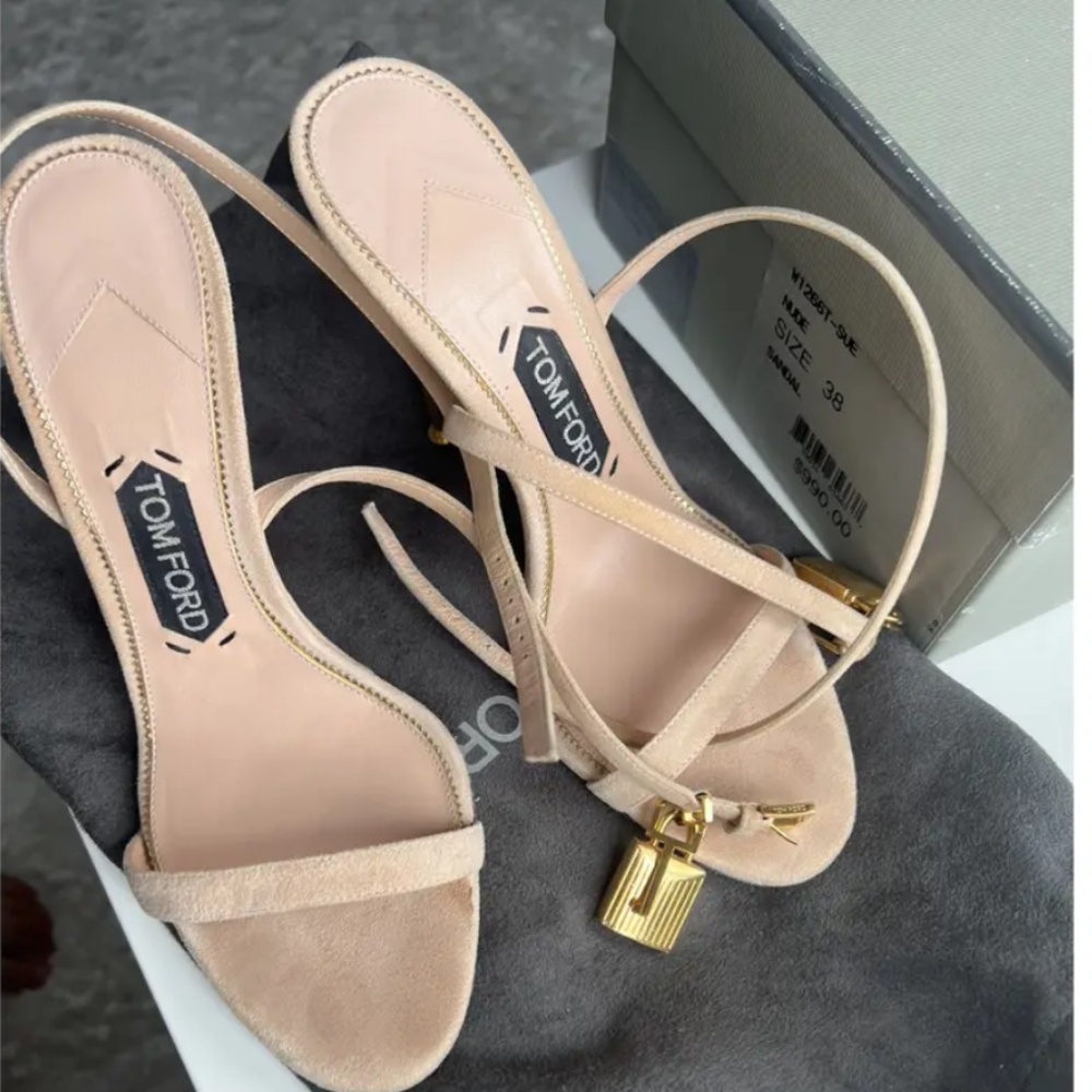 TOM FORD Suede Padlock 105mm leather sandals